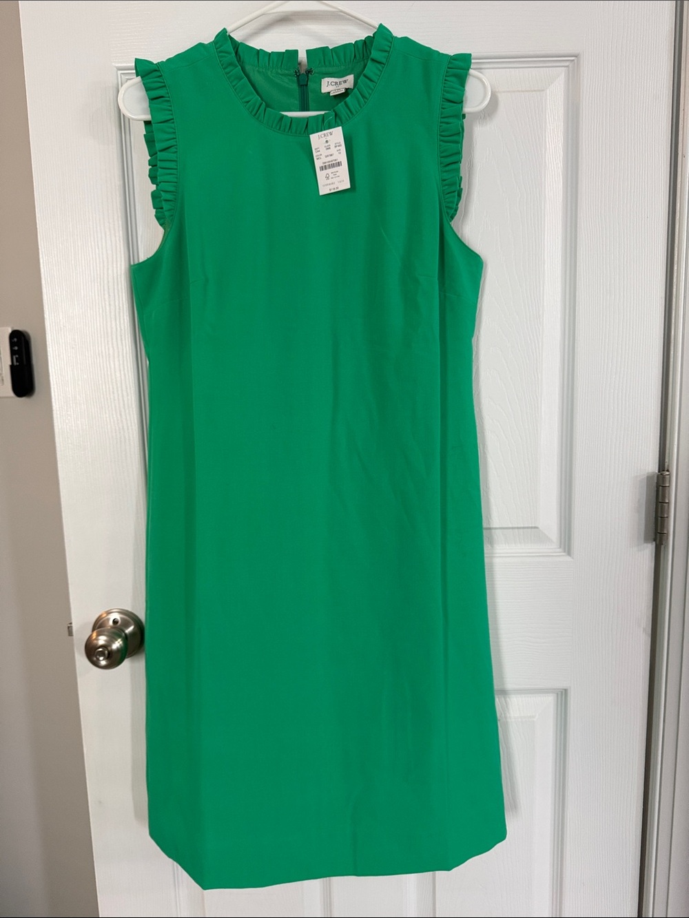 J. Crew Bright Green Sleeveless Ruffle-Trim Shift Dress